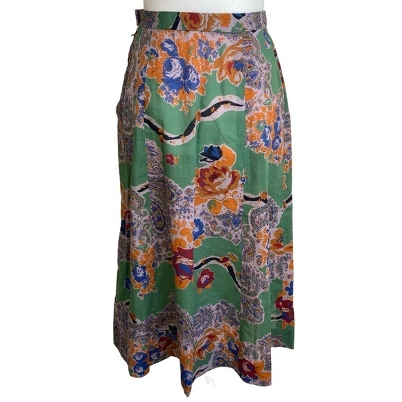 VTG ‘80s Albert Nipon Two Piece Set Blouse & Skirt Green Paisley Floral Size XS - Picture 9 of 16